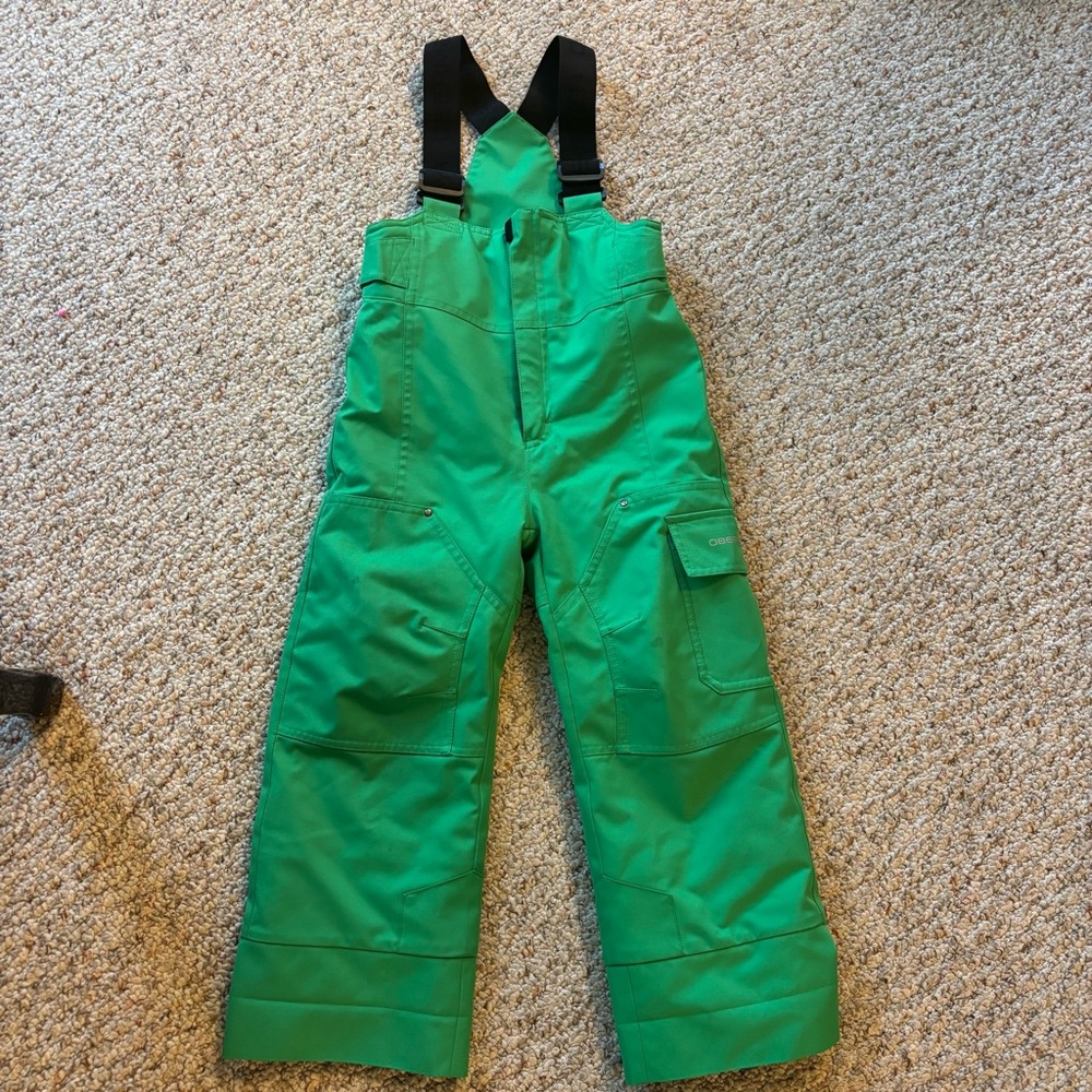 Obermeyer Boys' ski Pant - ski/snow pant size 5 - bright green. Pant only.